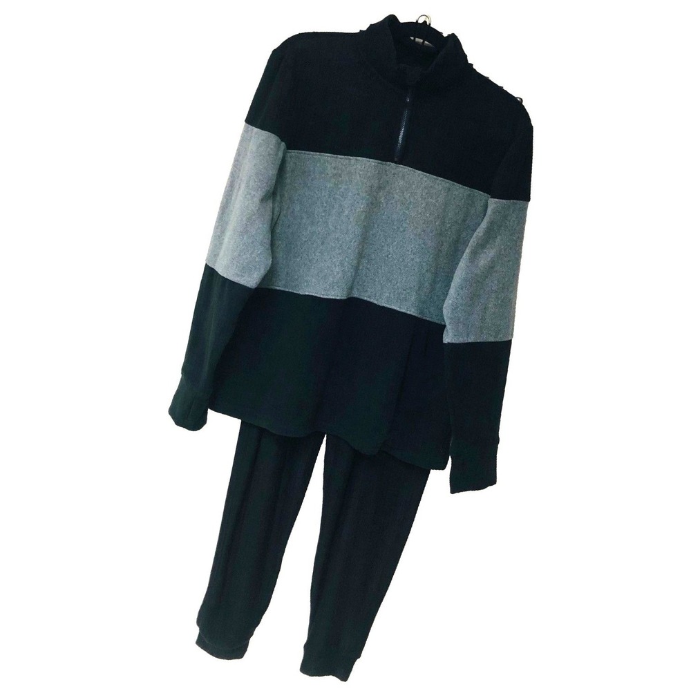 Cuddl Duds Womens Fleece Pant Set Track Jogger Suit Colorblock Activewear M L